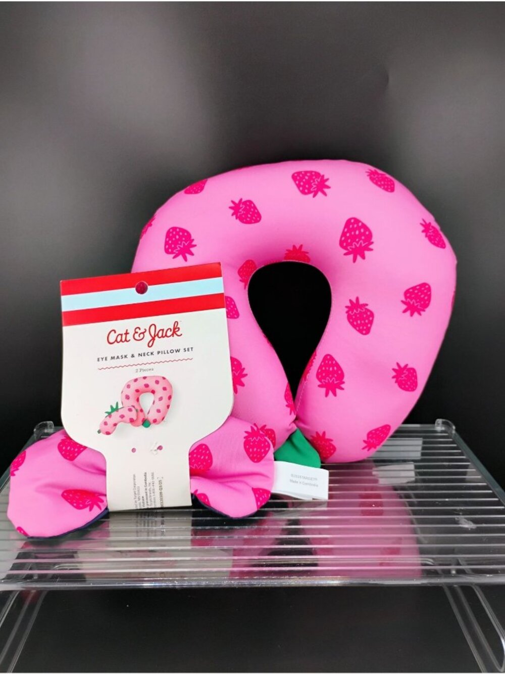 Cat & Jack Strawberry Print Neck Pillow & Eye Mask Set